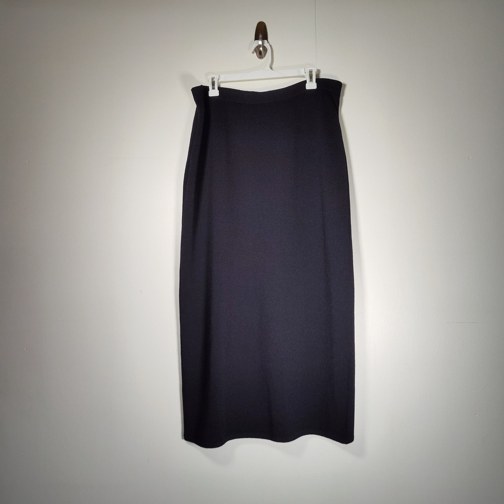 St. John Basics Black Santana Knit Stretch Long Midi Skirt Back Vent Size 14